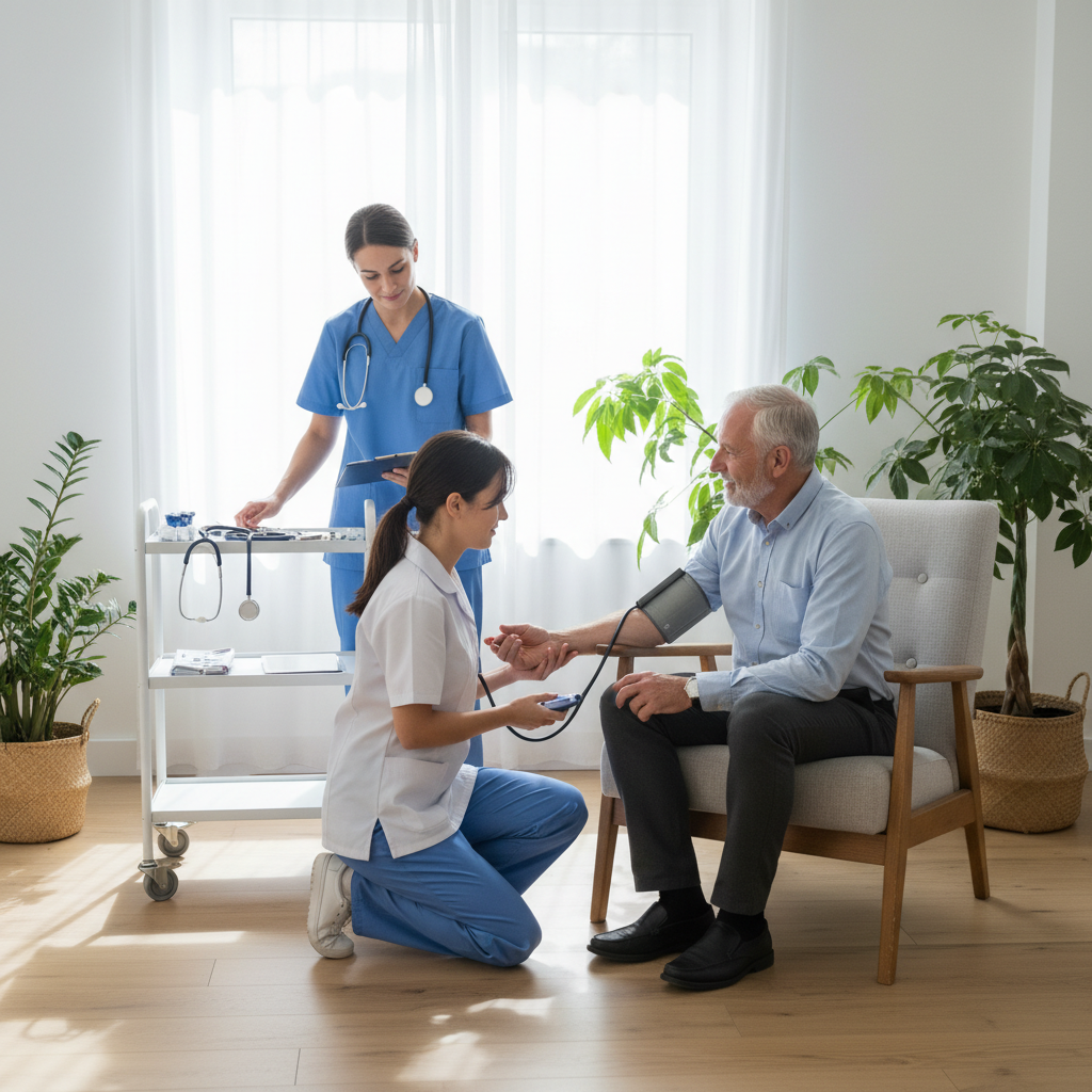 Equipo médico realizando atención domiciliaria a un paciente